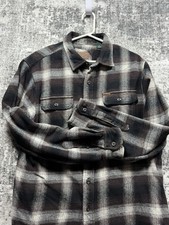 Men  s Orvis Heavy Knit Flannel Shirt Shacket Black Brown Plaid Large