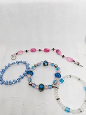 Set of 4 Beaded Bracelets Pink Blue Glass Mixed Styles