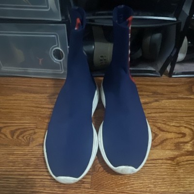 Prada Unisex Adults Blue/Red/White High Top Slip On Sock Sneakers White Sole