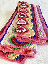 Vintage Handmade Diamond Crochet Afghan Blanket 60x80 Rainbow Boho Hippie Throw