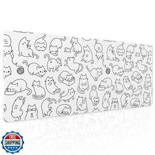 White Cute Cat Gaming Mouse Pad XL Kawaii Kittens Anime Aesthetic Extended Bi