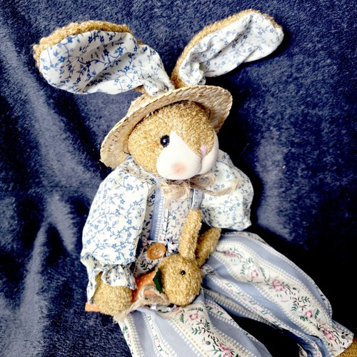 Vintage Mr & Mrs Bunny Rabbit Plush Stuffed Country Dressed 16" Sitters Easter - Picture 8 of 24