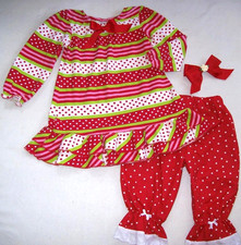 Girl 4: BOUTIQUE BAILEY BOYS RED GREEN POLKADOT DRESS NWT PANTALOONS; XMAS