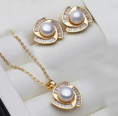 TRENDIGES - 18K VERGOLDETE PERLEN DAMEN HALSKETTE OHRRING SET - ZARA BLOGGER AUSWAHL