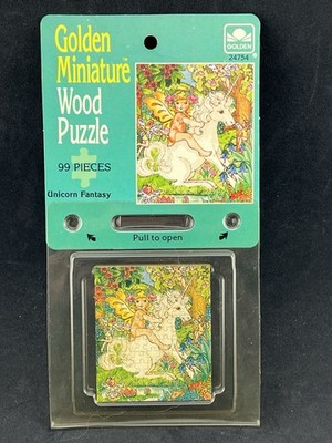 Vtg Golden Miniature Wood Puzzle Jigsaw Unicorn Fantasy Fairies 1984 Sweden NEW