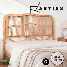 Artiss Bed Head Headboard Rattan Bed Frame Bedroom Base Queen Size Pine NERO