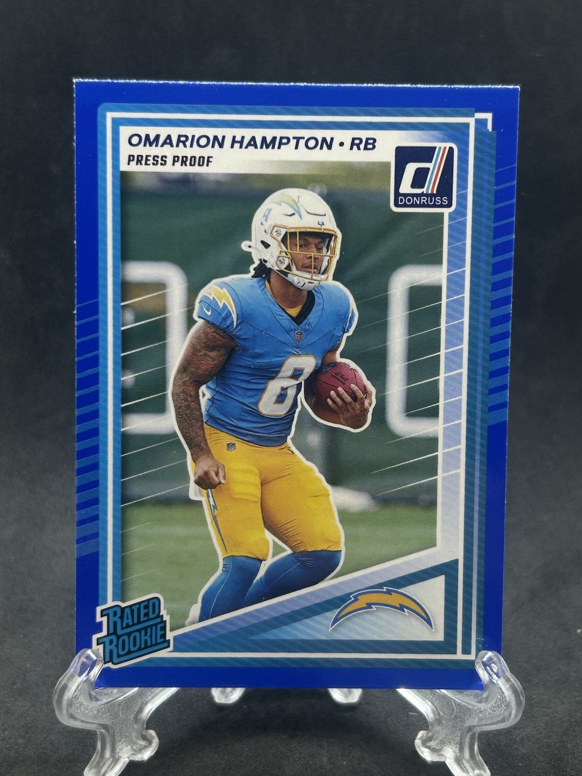 2025 Panini Donruss Omarion Hampton Rated Rookie Blue Press Proof (Color Match!)