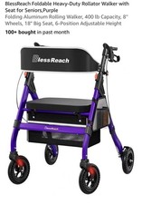 Blessreach Foldable Rollator Walker 400lb Capacity 8 Wheels Purple