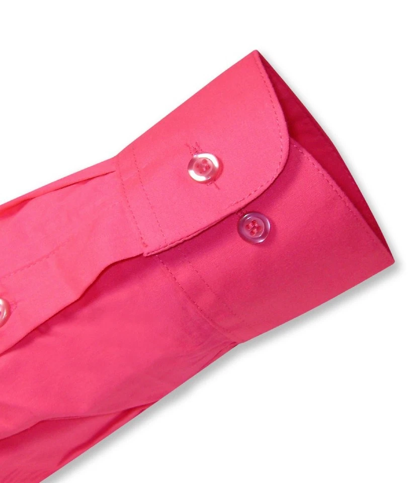 Camisa de Vestir Biagio Para Hombres 100% ALGODÓN Sólida Rosa Caliente Color Fucsia talla 15.5 32/33 Foto 4 de 4