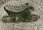 Vintage Fenton Art Glass Olive Green Hobnail Cat Head Shoe Slipper Heel Boot