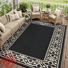 PureCozy 8x10 Outdoor Patio Rug, Waterproof Straw Mat, Black/Beige