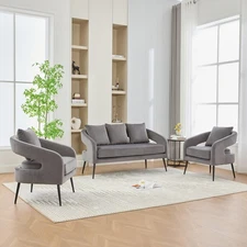 3-Piece Upholstered Velvet Small Living Room Furniture Set with Metal Legs, Open