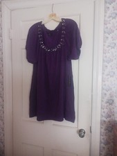 BCBG Maxazria Grap Purple Short Sleeve Baby Doll Style Dewss Size L NWT