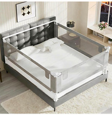 Twin Size Adjustable Toddler Bed Rail Guard, Gray Mesh, Height Adjustable Lock
