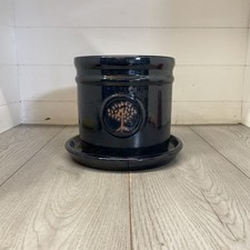 Large Glazed Terracotta Pot And Saucer 19.5cm X 19.5cm X 18cm