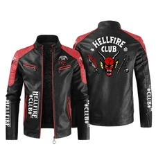 Men's Leather Motorcycle Jacket Sticker  Stranger Things Hellfire Club
