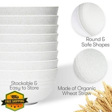 Wheat Straw Dinnerware Set White, Unbreakable Eco-Friendly RV Camping for 8 ...