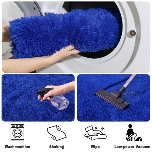Soft Fluffy Area Rug for Bedroom, Blue Fuzzy Shaggy Oval Throw Rugs for Bedsi... - Picture 6 of 9