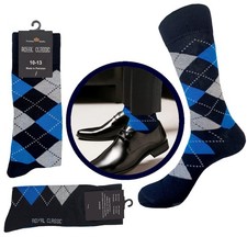 1-3-6-12 Dress Socks Argyle Diamond BLUE Black Gray COTTON Socks SIZE 10-13