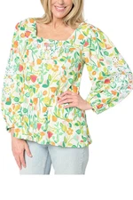 Susan Graver Women's PURE Embroidered Cotton Gauze Blouse Citrus