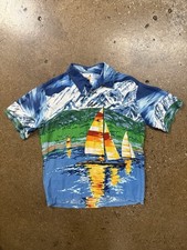 Vintage 80s Hobie Rayon Button Up Shirt Men’s Large Camp Shirt Made In USA
