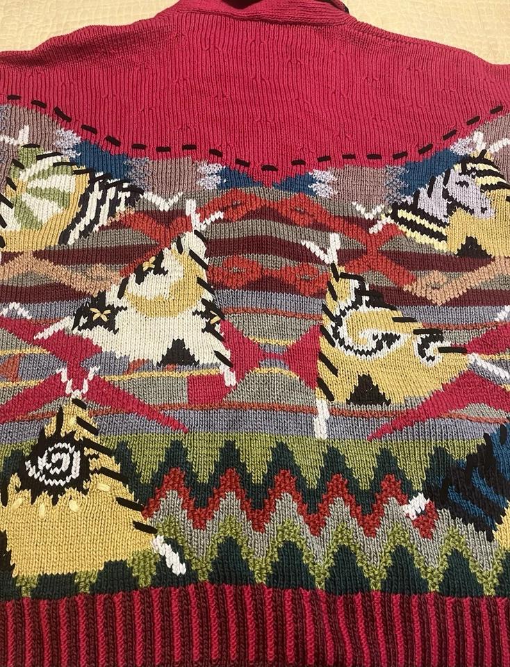 Suéter De Colección Marta D Berek Rojo Temático Suroeste Talla Mediana Con Tipis Foto 4 de 4