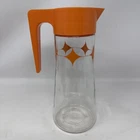 Vintage Tang Orange Atomic Starburst Glass Pitcher Anchor Hocking Flip Lid 1960s