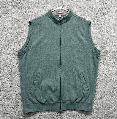 Peter Millar Golf Vest Mens XL Green Full Zip Cotton Mock Neck Pockets Korea