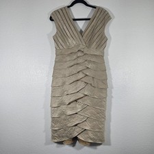 Adrianna Papell Cocktail Dress Women Size 8 Champagne Gold Mesh Ruffle Tiered