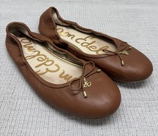 Sam Edelman Felicia Brown Leather Bow Ballet Flats Shoes Round Toe SZ 9W EU 39