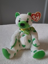 Ty Clover 2001 St. Patricks Day White Beanie Baby Bear Clovers Shamrock Cute