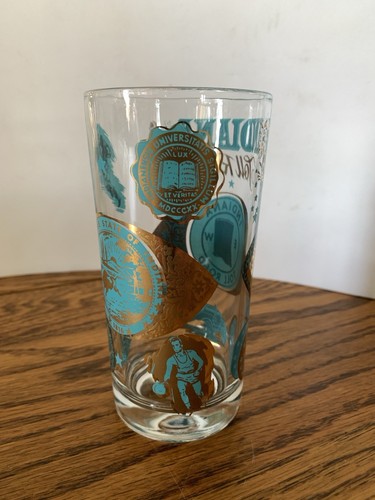 Indiana Toll Road Souvenir Glass 5.5” Landmarks Gold Blue Clear Vintage NICE - Picture 3 of 13