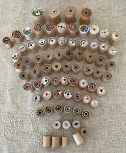 Vintage Wooden Thread Spool Lot Mixed Sizes 1 lb 73 Pcs sewing Notion Art Craft