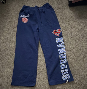 Superman Men's M Blue Fleece Cotton Sweatpants Drawstring Elastic Waist Logo