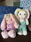 (2) 1990 Vintage Hallmark Crayola White/Pink Easter Bunnies Plush Rabbits