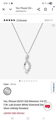 Lab Grown Diamant Sterlingsilber Unendlichkeit Anhänger Halskette 1/4 Karat Valentinstag D