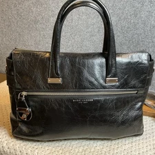 Marc Jacobs Black Leather East West Medium Satchel Tote Crossbody W/ Silver