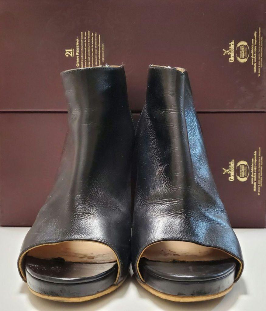 Chanel Short Boots Open Toe Chain Heel Leather Black Size 37 US About7 For Women thumbnail 2