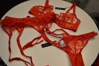Lounge Unterwäsche Danielle Intimates BH Slip und Strumpfgürtel rot Spitze 75/36