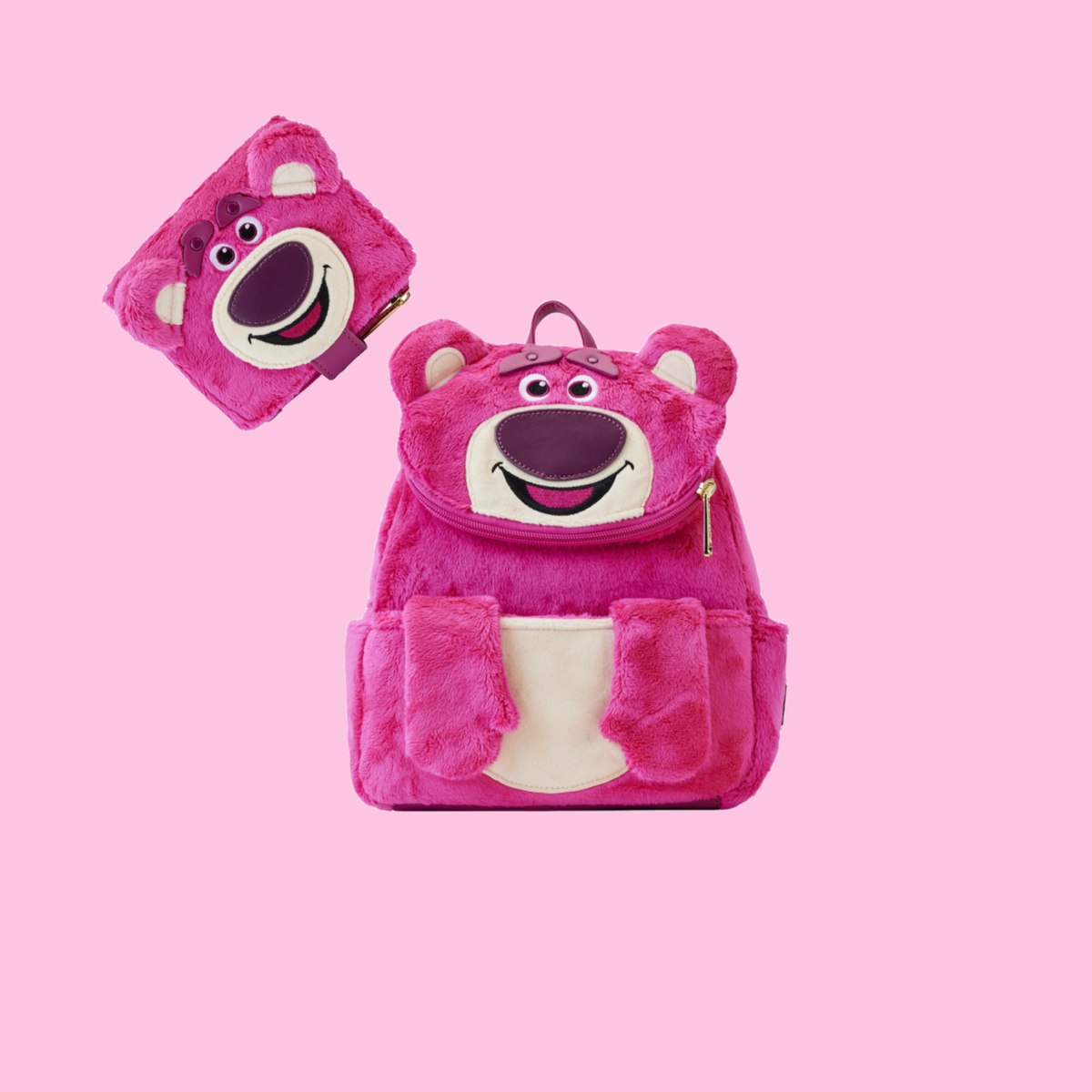 Loungefly Toy Story Lotso Plush Pocket Mini Backpack and 