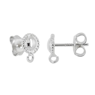 Sterling Silver Round Dome Stud Post Earrings Connector  with Open Loop #51699