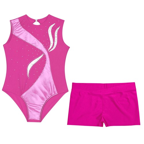 Kids Girls Suit Bodysuit Set Performance Outfit Shiny Costume Ballet Dancewear - Picture 36 of 50