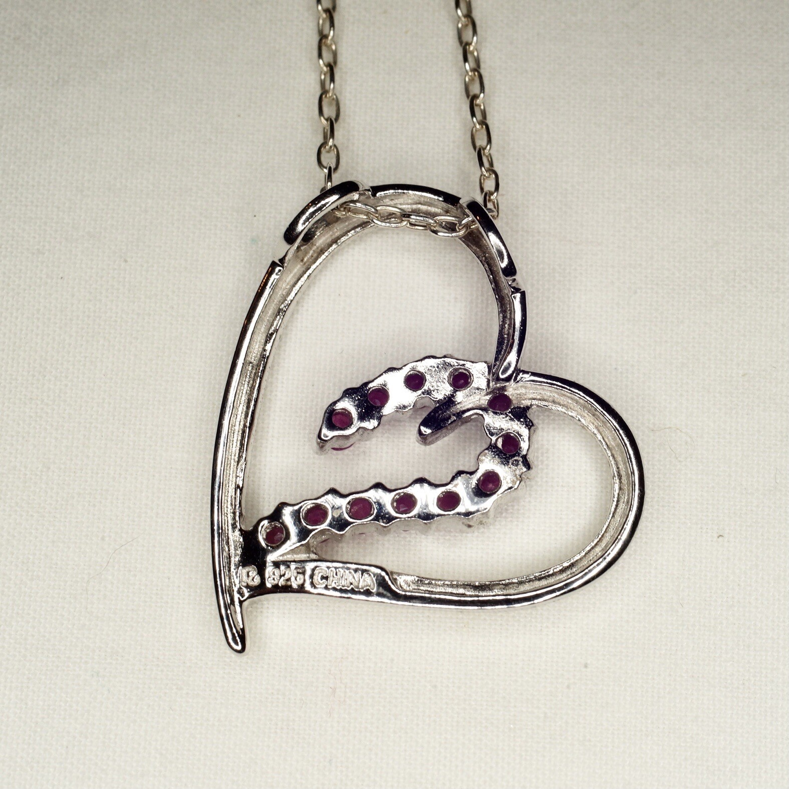 sterling silver cable chain necklace ruby open he… - image 5
