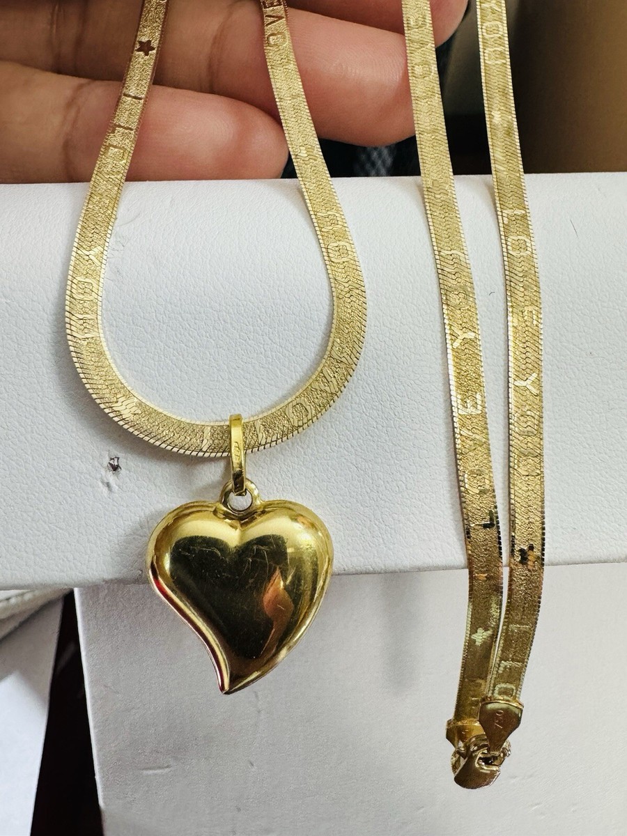 Solid 18K 750 SAUDI Gold Heart Herringbone I❤️U Necklace 17 