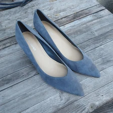 Marc Fisher Women's Zala Pump Size 9.5M Gray Suede Pointed 3" Block Heel Shoe