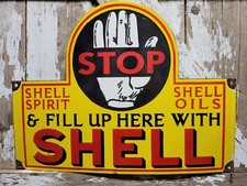 VINTAGE SHELL PORCELAIN SIGN 24" GAS STATION MOTOR OIL GARAGE DISPLAY PETROLIANA on The Hot Collector