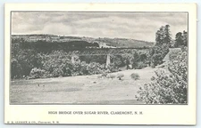 Postcard High Bridge over Sugar River Claremont New Hampshire Railway