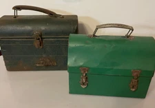 Lot 2 Vintage Antique Metal Workman's Miner LUNCHBOX