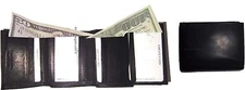 Lot of 2 Men's Genuine Leather Trifold Wallet Black 1 ID 9 card 2 bill slots