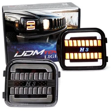 Clear Full LED White Halo/Amber Sequential Blink Front Turn Signal For 06-10 H3